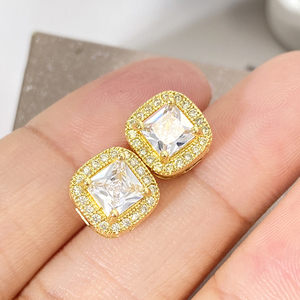 Boucles <span class=keywords><strong>d</strong></span>'Oreilles Carrées à Clous en Zircon Cubique, Plaqué Or 18K, Étanche, Style Coréen, En Gros et en Stock, pour Femmes - Product Image 3