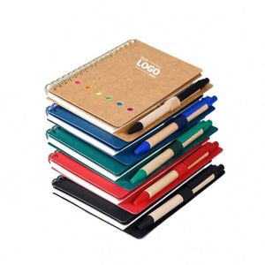 Cuaderno Espiral con Cubierta de Papel Kraft, Portaplumas, Notas Adhesivas, Marcador de Páginas y Pestañas de Índice de Colores - Product Image 1