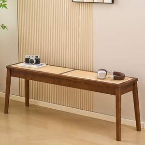 Banco de Ratán Minimalista Nórdico, Zapatero de Madera Maciza, Muebles para Sala de Estar, Diseño que Ahorra Espacio para Adultos y Personas Mayores - Product Image 5