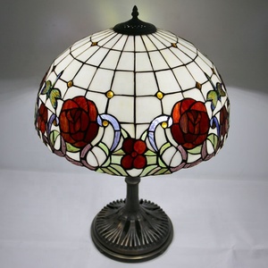 Longhuijing Tiffany Style 19.8Inch <b>Rose</b> Colored Glass <b>Light</b> with Metal Base Suitable for Living Room Bedroom Home Table Lamp - Product Image 5