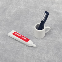 Ensemble brosse à dents et pâte pour maison de poupée miniature Kawaii modèle en métal avec mini tasses pour poupées