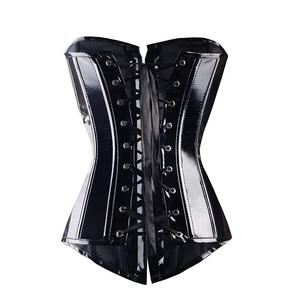 Hot-selling Outerwear Fishbone Bustier Glossy <strong>Leather</strong> Sexy Corset Waist Cincher French Court Style Shapewear - Product Image 1