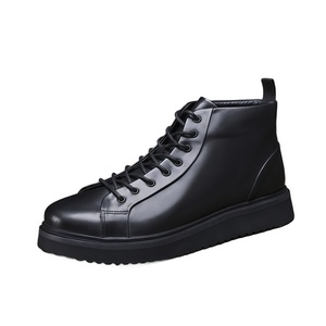 Bottes Martin de luxe pour hommes, style coréen, tendance, en cuir véritable, à plateforme, rehaussantes, bottes de travail et à lacets - Product Image 5