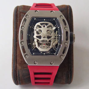 Hot Sale 50mm Large Size Men's Skull Tonneau Leather Strap Luxury Automatic Mechanical <b>Watch</b> with Pointer Dial - Product Image 2