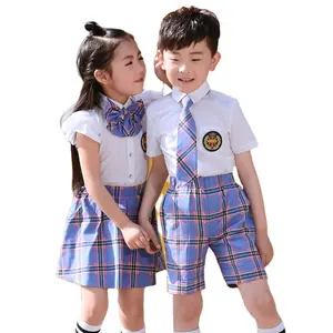 Divise della scuola elementare a quadri blu Design uniforme scolastica con il miglior stile blu e bianco