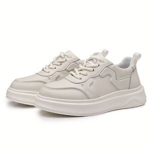 Trendy Spring Collection <b>Men's</b> Genuine <b>Leather</b> Chunky Soled Casual Sneakers <b>White</b> <b>Shoes</b> Stylish Edgy Look Comfortable Sneakers - Product Image 1