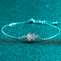 Pulsera de tenis de plata de ley 925 con moissanita de corte princesa, doble piedra, ajustable, chapada en rodio, hipoalergénica, regalo de lujo