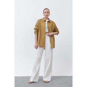 Women's Basic <b>Linen</b> <b>Shirt</b> - 32307GML - OLIVE - Product Image 1