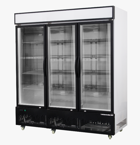 Commercial Large Capacity Fridge Three Black Glass Door Display Refrigerator with Light Box and