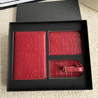 Ensemble de voyage populaire 3-en-1 : porte-passeport, porte-cartes et étiquette de bagage en cuir PU effet crocodile, avec coffret cadeau