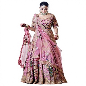 Divyam Creation Lehenga Choli Traditionnel Brodé en Tulle Gaufré, Séchage Rapide, Extensible, Réversible, Longueur Ras du Sol, Tenue de Mariage - Product Image 1