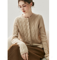 Cardigan en tricot torsadé moelleux pour femme, en cachemire, laine, coton et acrylique, style décontracté, boutonné, fabrication ODM de luxe