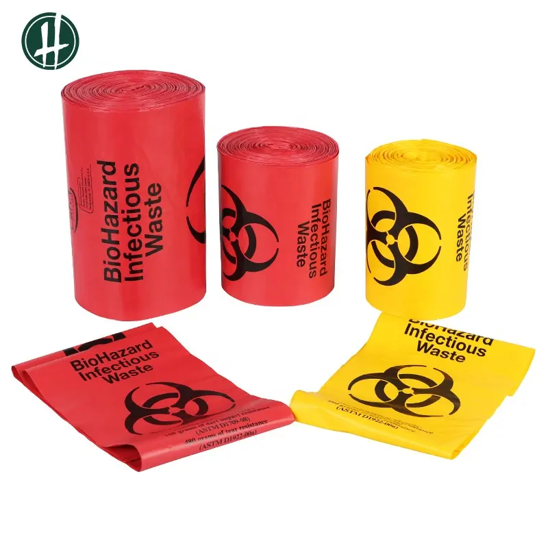 Autoclavable Biohazard Ziplock पीला चिकित्सा अस्पताल के लिए Gatbage अपशिष्ट बैग जिपर Ldpe प्लास्टिक डिस्पोजेबल एचडीपीई जैव कचरा बैग