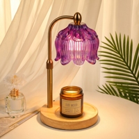 Lampe chauffe-cire en verre Tulipe Violette avec base en bois massif, sans flamme, à intensité variable, pour la décoration de chambre