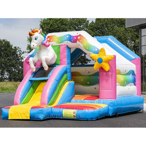 Château gonflable de licorne en plein air pour enfants, de qualité commerciale, avec toboggan, belle impression numérique, souffleur certifié N - Product Image 1