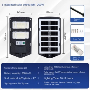 ไฟถนนโซลาร์เซลล์ LED ได้รับการรับรองมาตรฐาน CE พร้อมรีโมทคอนโทรล 4100K/6000K ตัวเรือนอะลูมิเนียมอัลลอยด์ แผงโซลาร์เซลล์แบบโมโนไซริคอน ติดตั้งบนผนัง รับประกัน 10 ปี - Product Image 2