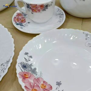 Juego <span class=keywords><strong>de</strong></span> Vajilla <span class=keywords><strong>de</strong></span> Vidrio Opal con Diseño Floral, Tetera, Jarra, 190 ml, 58 Piezas, Vajilla Económica Templada, 27 Piezas, Taza <span class=keywords><strong>de</strong></span> Café con Platillo - Product Image 4