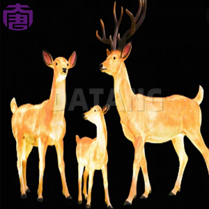 Led-<b>lighted</b> Standing Reindeer Family Ornament Acrylic Fiberglass Christmas Halloween Thanksgiving Landscape Garden Decoration - Product Image 2