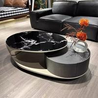Meuble TV moderne de luxe en bois marbré et table basse ovale pour le salon Mobilier design multifonction en acier inoxydable