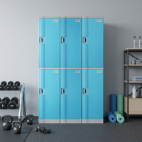 Casier de vestiaire de gym moderne en plastique ABS et acier, revêtement poudré, durable, étanche, 6 compartiments, serrure électronique à combinaison