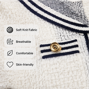Ventes directes d'usine ensembles décontractés pour femmes à rayures élégantes à manches courtes col en v simple bouton tricots chandails haut Type haut - Product Image 6