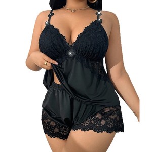 C085 Set Due Pezzi da <span class=keywords><strong>Donna</strong></span> per Relax, Top a Maniche Corte e Pantaloncini, Comodo Pigiama Femminile <span class=keywords><strong>Taglie</strong></span> <span class=keywords><strong>Forti</strong></span> - Product Image 4