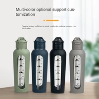 Bouteille d'eau de sport portable en silicone grande capacité avec tasse en verre monocouche et tube d'aspiration à clapet pour le camping (vente transfrontalière)