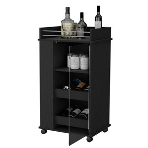 DB Willow Park <b>Black</b> <b>Bar</b> <b>Cart</b> with Glass Door Bottle Holder and Casters Furniture Set for <b>Bars</b> - Product Image 4