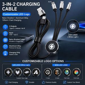Promotional Gift Custom Glow LOGO Charging <b>Cable</b> LED Light up Multi Ports Phone <b>USB</b> <b>3</b> in 1 LED Charging <b>Cable</b> - Product Image 3