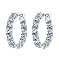 Boucle d'oreille en diamant VVS coloré S925 Round Brilliant Cut Moissanite Tennis Loop Stud Earrings De D Color Pass Diamond Tester