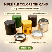 Prix de gros – Boîtes à thé matcha réutilisables en métal, capacité 50g, rondes, portables et hermétiques pour poudre de matcha – MOQ 200 pièces