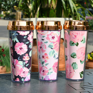 Popular ecológico 16oz/450mL vaso de plástico con aislamiento de doble pared portátil diseño Floral taza de café y taza de agua - Product Image 3