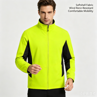 Veste Softshell Coupe-Vent Haute Visibilité avec Panneaux Fluorescents Contrastants, Col Montant, Fermeture Éclair, Manteau de Travail de Sécurité pour la Construction