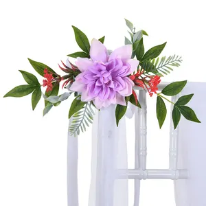 Bunga dahlia dekorasi pernikahan, palsu sutra sintetis kursi pengiring pengantin punggung bunga dahlia untuk menghias pemandangan pesta dan pernikahan