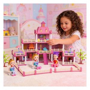 Casa de Muñecas de Plástico Inspirada en una Villa de Aventuras, con Dormitorio, Cocina, Baño, Balcón y Muebles, Juguete de Regalo para Niños de 5 a 7 Años - Product Image 5