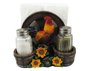 Gallo con ruota del carro Farm Barrel e girasoli tovagliolo sale e pepe Shaker Holder Home Decor accessorio da cucina da pranzo - Product Image 5