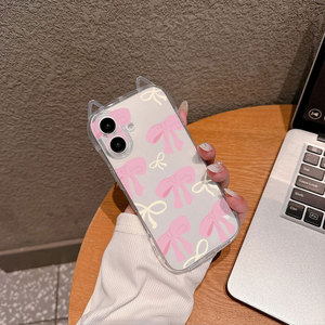 <span class=keywords><strong>Cover</strong></span> per <span class=keywords><strong>iPhone</strong></span> 15 14 Plus 13 12 11 16 17 Pro Max con Fiocco Rosa <span class=keywords><strong>Trasparente</strong></span> e Orecchie da Gatto - Accessorio per Cellulare in Offerta - Product Image 4