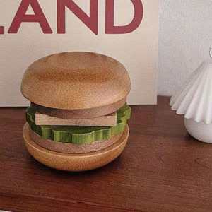 Wooden Burger <b>Coaster</b> Set Magnetic Layered Design Round Shape Desk Decor Heat Resistant Table Accessory - Product Image 3