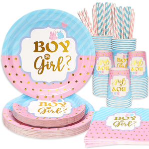 Gender Reveal Party supplies Set di stoviglie usa e getta piatti per la cena di carta tazze tovagliolo per lui o lei Baby Shower Pink/Blue Decor - Product Image 3