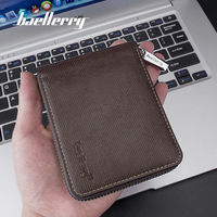 Baellerry dompet koin ritsleting RFID pria, dompet kartu Horizontal sederhana lintas batas Retro