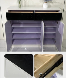 Modern White <b>Shoe</b> <b>Rack</b> Cabinet Wooden <b>Storage</b> Console with Black Front Panel Freestanding Entryway Organizer for Home - Product Image 5