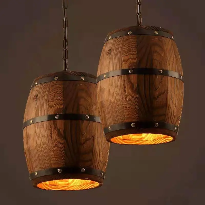 Creative Industrial Lighting Vintage Handmade Wooden barrel chandelier