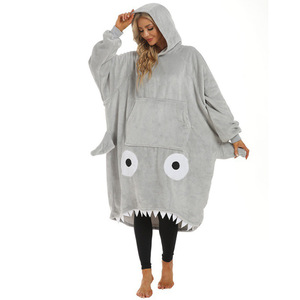 Diversión pareja <span class=keywords><strong>pijamas</strong></span> ojos grandes Sudadera con capucha manta cintura elástica cierre invierno cálido hogar Animal <span class=keywords><strong>pijamas</strong></span> hasta la rodilla patrón sólido frente - Product Image 2