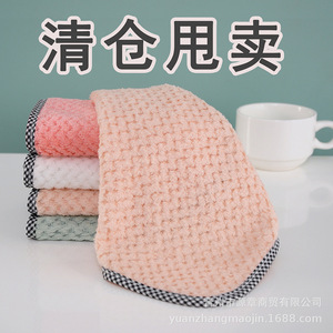 Coral Fleece Pineapple Check Square <b>Towel</b> Thickened Absorbent Kitchen Dishcloth With Hanging Rope - Product Image 5
