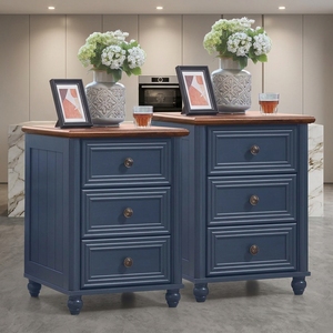 RWYHG Ensemble de 2 tables de chevet modernes style farmhouse de 18 pouces en bois avec <span class=keywords><strong>3</strong></span> <span class=keywords><strong>tiroirs</strong></span> de rangement, meubles de chambre à coucher style colonne romaine - Product Image 1