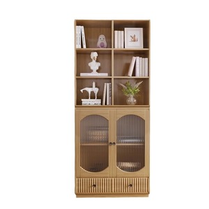 Solid Wood Bookcase Modern Minimalist Style With Glass Doors Storage Cabinet For Living Room Floor Standing - Product Image 2
