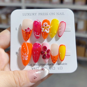 Prensa tallada a mano de calidad de exportación en las <span class=keywords><strong>uñas</strong></span>, nuevo juego de <span class=keywords><strong>uñas</strong></span> de lujo extraíble con estampado de animales florales y franceses góticos - Product Image 3