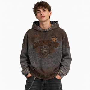 Sudadera con capucha de chenilla con letras bordadas, efecto desgastado, algodón grueso, corte oversize, estilo streetwear, personalizada para hombre - Product Image 1