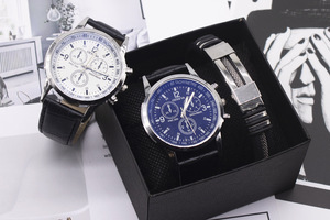 All'ingrosso 2 pezzi orologi al quarzo da <span class=keywords><strong>uomo</strong></span> da <span class=keywords><strong>uomo</strong></span> cronografo da <span class=keywords><strong>uomo</strong></span> bracciale set regalo moda moda Casual Sport Design lega 40mm - Product Image 3