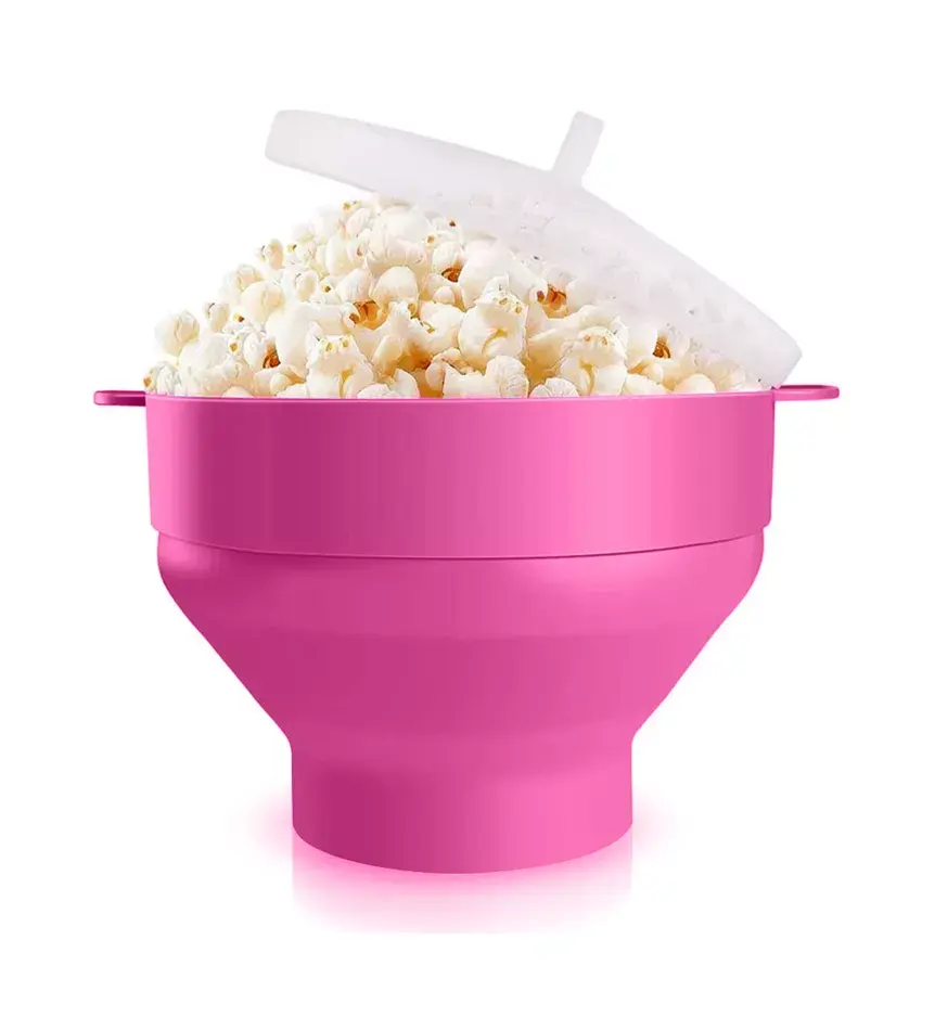 Ciotola pieghevole in Silicone per Popcorn pieghevole in Silicone per microonde personalizzata senza Bpa con coperchio per Popcorn Maker